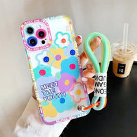 Colorful Flowers Smile Strap Lanyard Phone Case