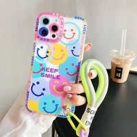 Colorful Flowers Smile Strap Lanyard Phone Case