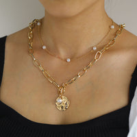 Portrait Pearl Round Coin Pendants