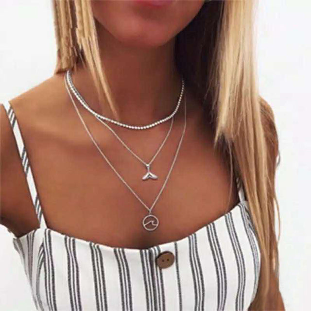Multilayer Long moon Tassel Pendant