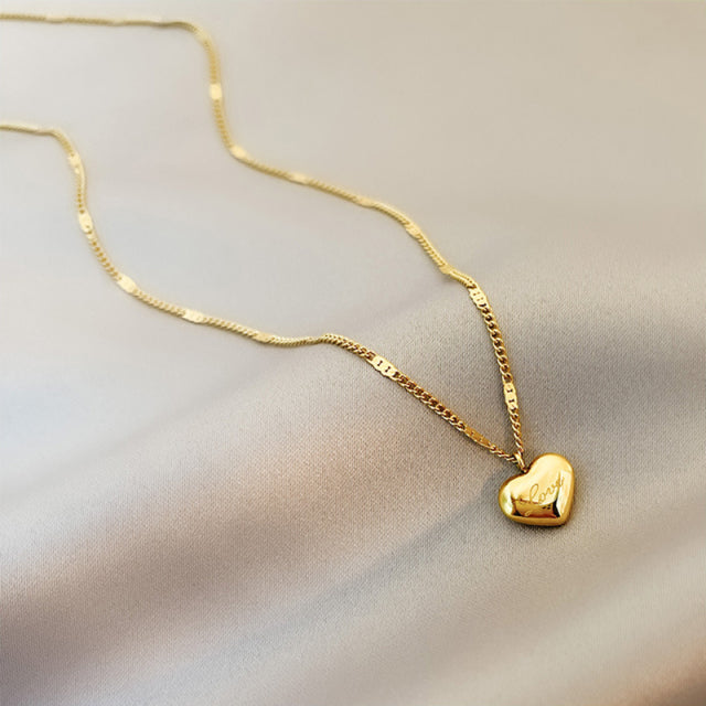 Stainless Steel Gold Color Love Heart Necklaces
