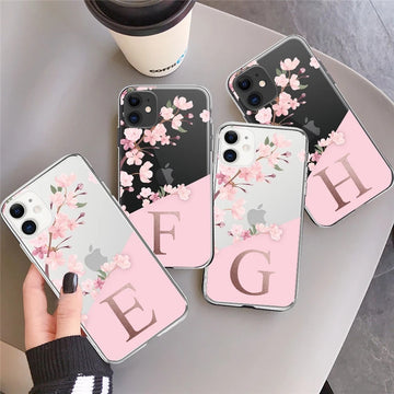 Pink Flowers Initial Letter A To Z Transparent Phone Case