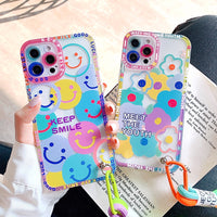 Colorful Flowers Smile Strap Lanyard Phone Case